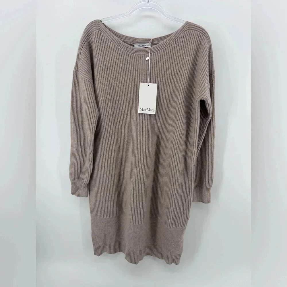 NWT Max Mara NWT  Cashmere Boat Neck Sweater Oversized Dress Beige Small S